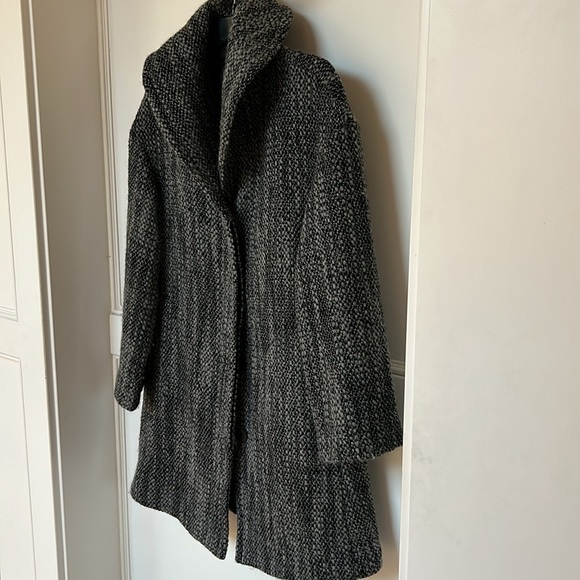 Eileen Fisher Wool Tweed Winter Coat with Buttons pockets Black Grey xsmall - Picture 3 of 14